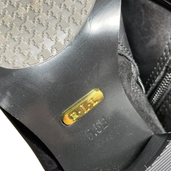 Ralph Lauren Leather Ankle Boots 5.5 Suede Block Heel Almond Toe Strap Harness - Picture 13 of 14